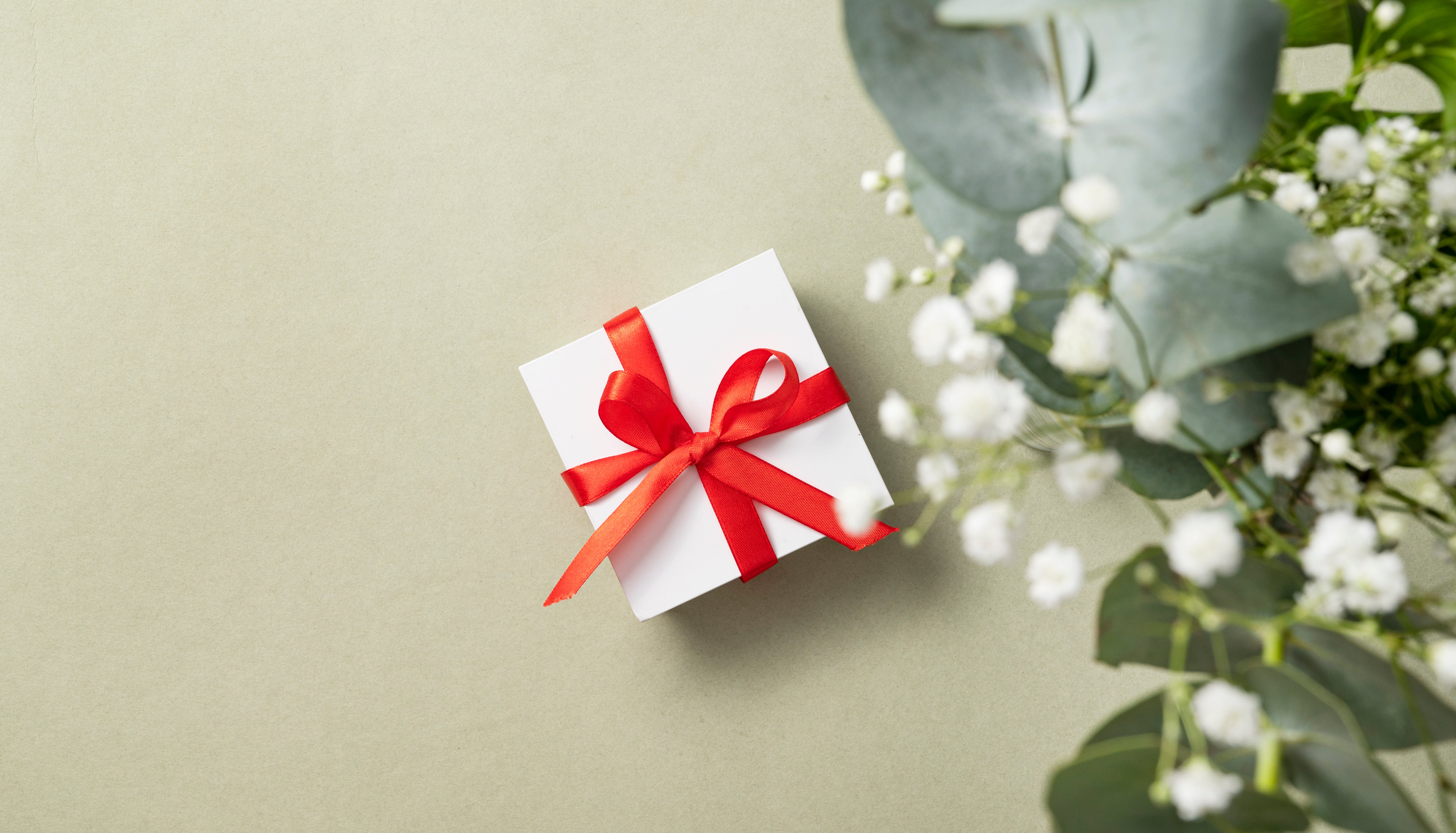 A white gift box with a red ribbon on a green back 2024 12 06 00 04 45 utc 1