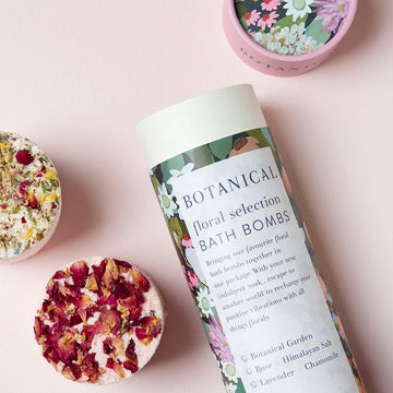 A natural fizzing fun treat for your bath. Three beautifully scented floral Botanical Bath Bombs in the prettiest floral tube. Each bath bomb will leave your skin and mind feeling refreshed, calm and soft. It's the ultimate indulgent bath time treat.